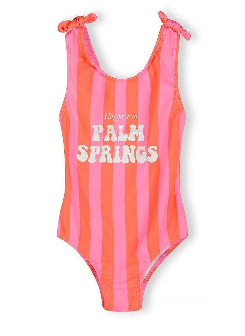 مينوتي Girls striped swimsuit pink coral adjustable straps